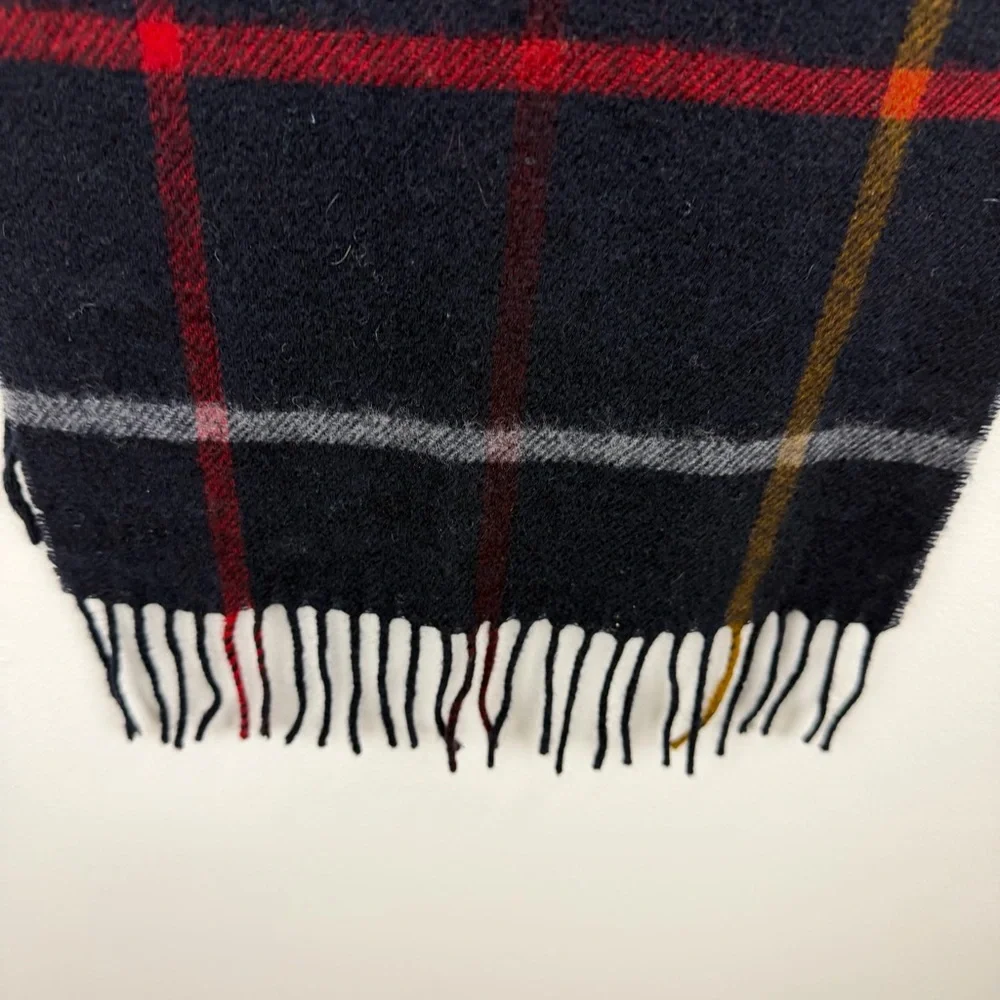 J.Crew Black Plaid Fringe Scarf Merino Moon England Soft Wool